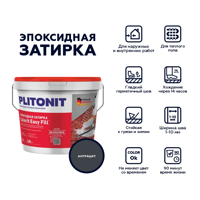 Затирка эпоксидная Plitonit Colorit Easy Fill антрацит, 2 кг